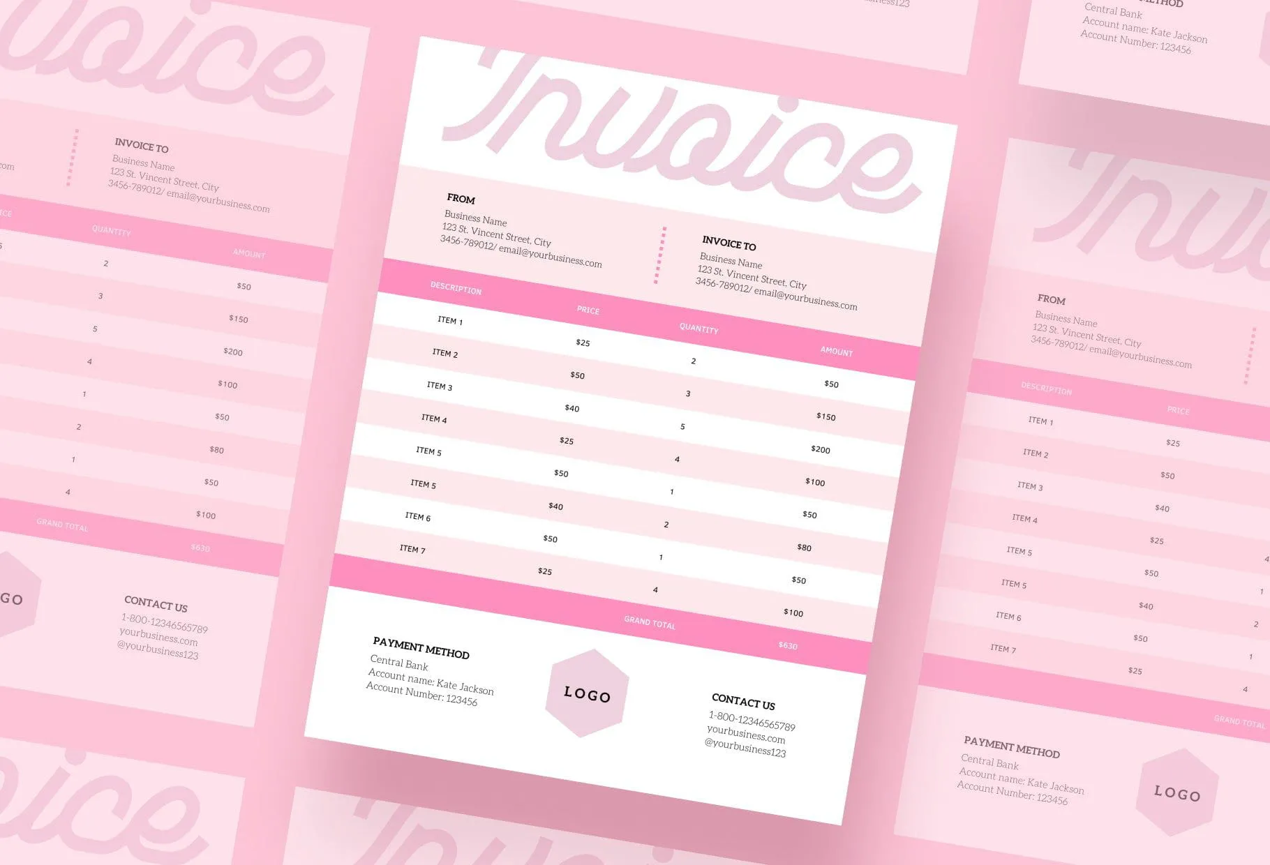 Mimi Pink Invoice Canva Template Printable and Editable