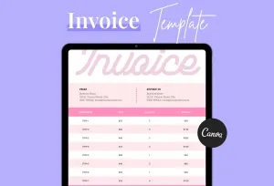 Mimi Pink Invoice Canva Template Printable and Editable