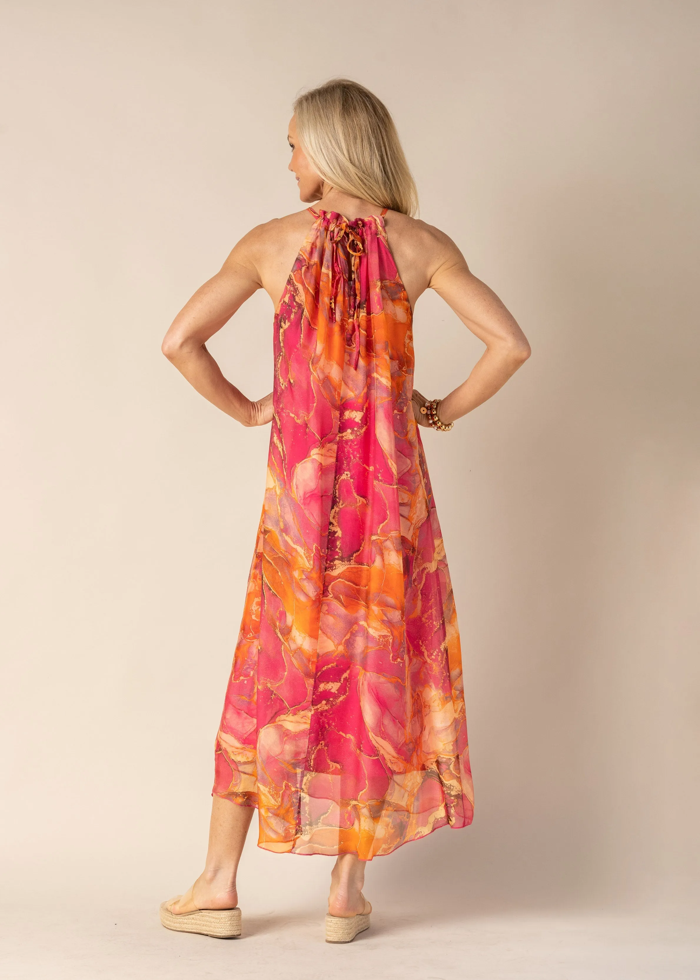 Minali Silk Dress in Sunset Orange