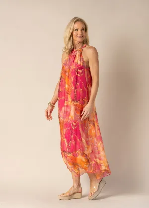 Minali Silk Dress in Sunset Orange