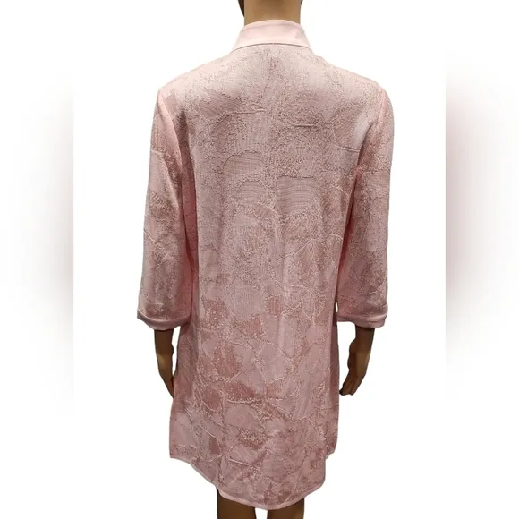 *Misook women's barbie pink knit floral open front long line cardigan Sz Small