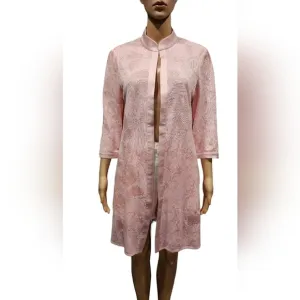 *Misook women's barbie pink knit floral open front long line cardigan Sz Small