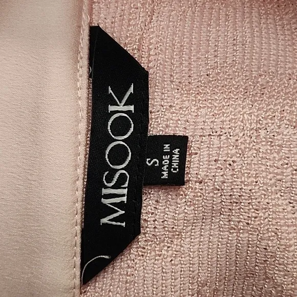 *Misook women's barbie pink knit floral open front long line cardigan Sz Small