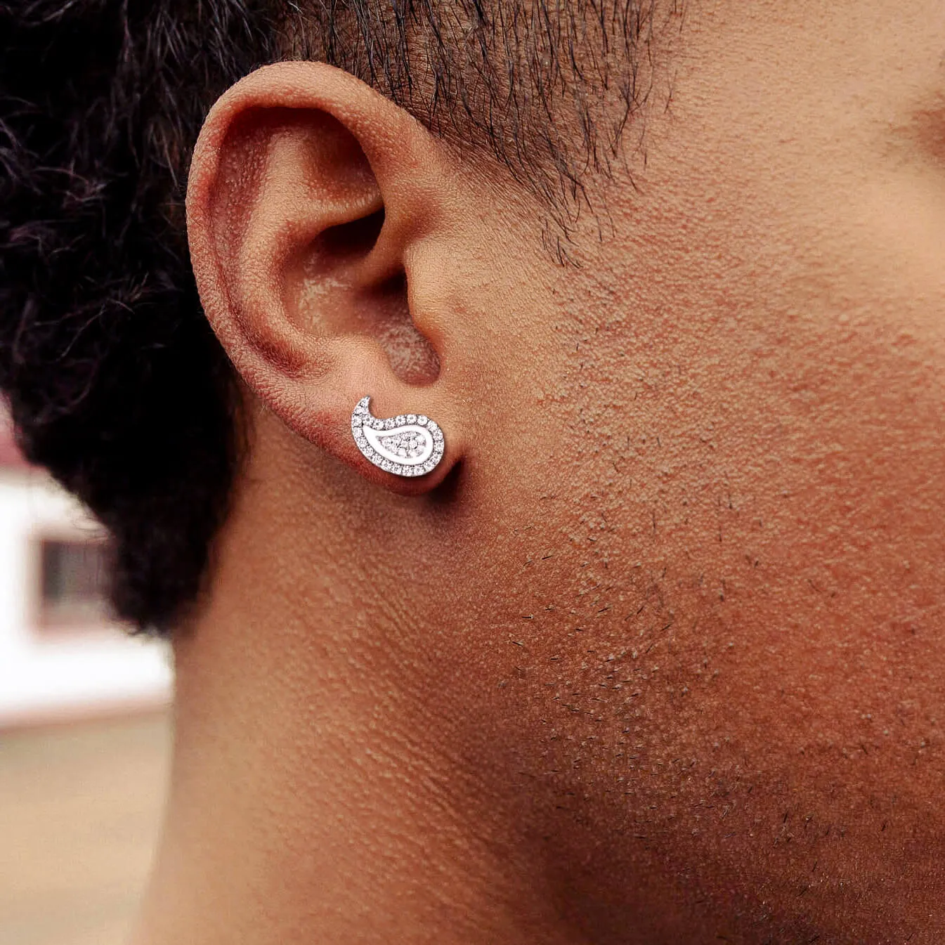 Moissanite Paisley Stud Earrings - Pair