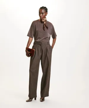 Momoni - Adam Pant in Two-Tone Chevron Wool Blend - Mahogany/Almond