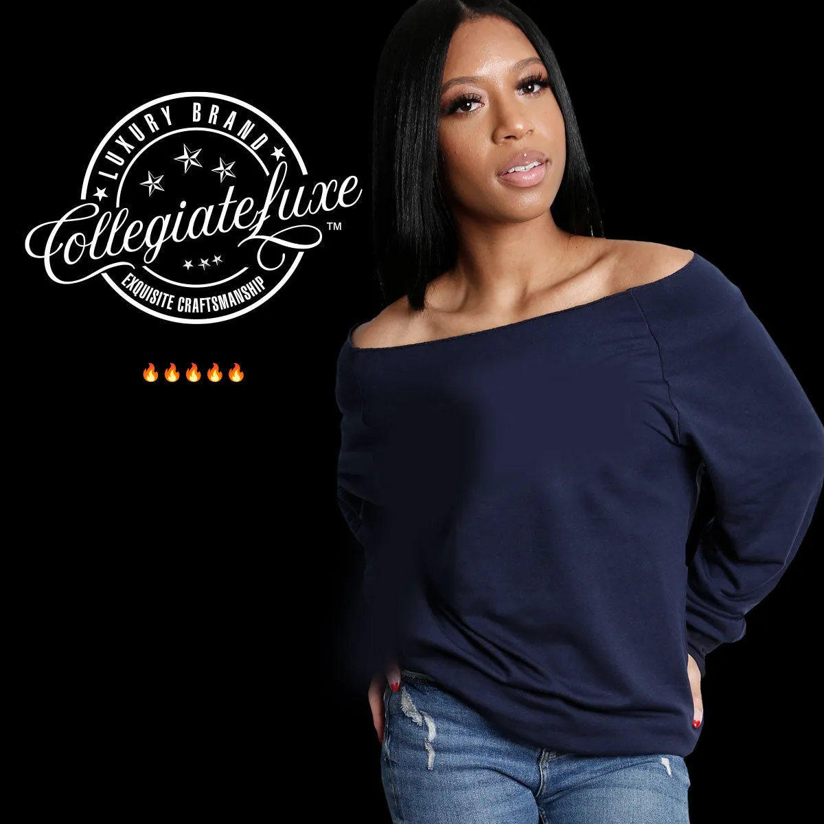 MORGAN ARCH  | Navy Ladies Off The Shoulders | Chenille & Embroidery