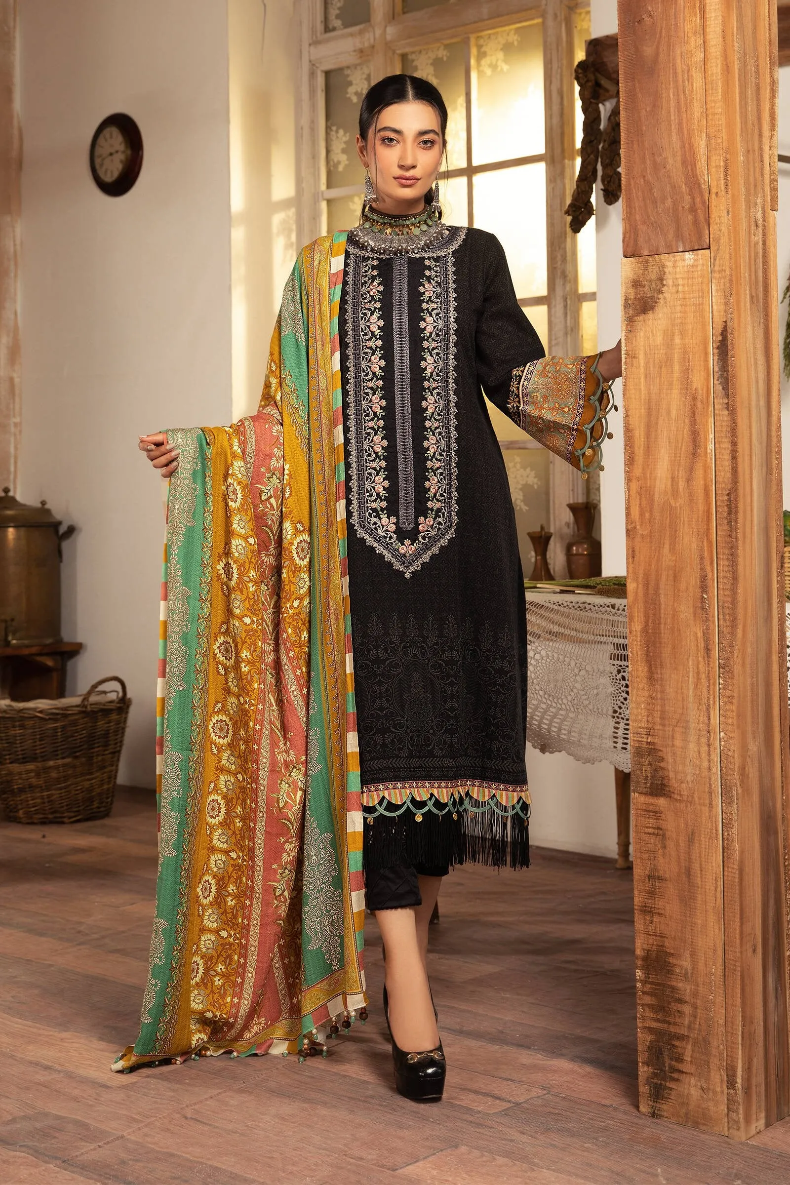 MPT 1208 B | Maria B MPrints Winter Collection 2021 | Unstitched Embroidered Khaddar Suits
