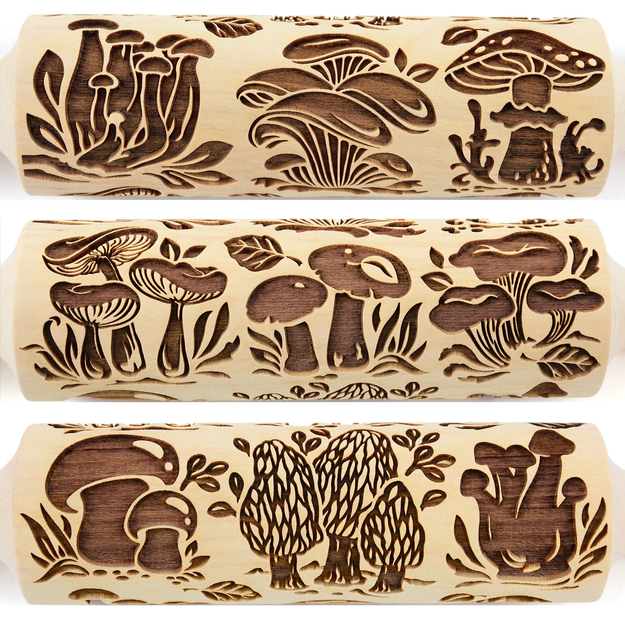 Mushrooms Rolling Pin Embossed Clay Stamp Mold Pottery Roller, Christmas Gift