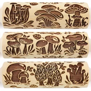 Mushrooms Rolling Pin Embossed Clay Stamp Mold Pottery Roller, Christmas Gift