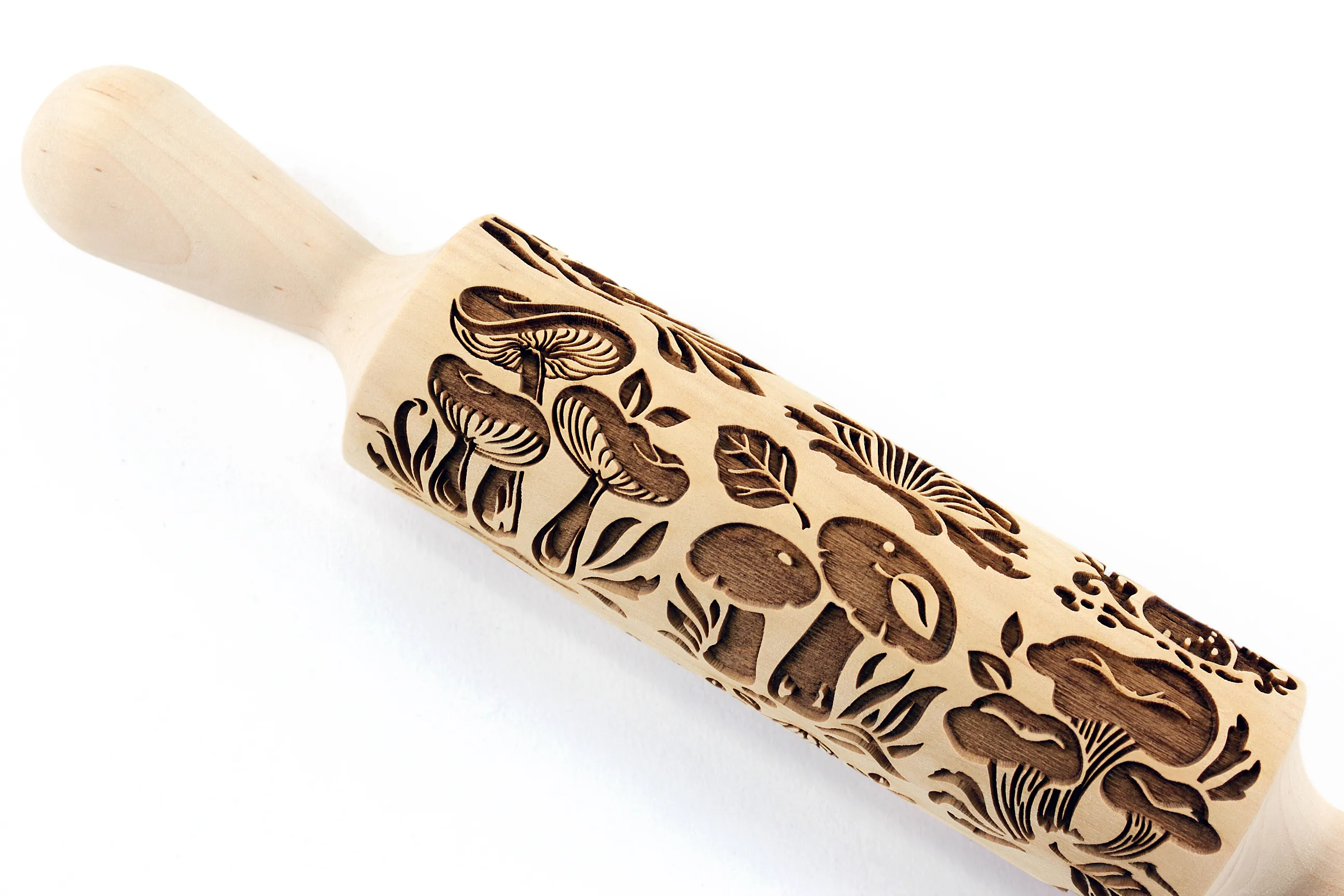 Mushrooms Rolling Pin Embossed Clay Stamp Mold Pottery Roller, Christmas Gift