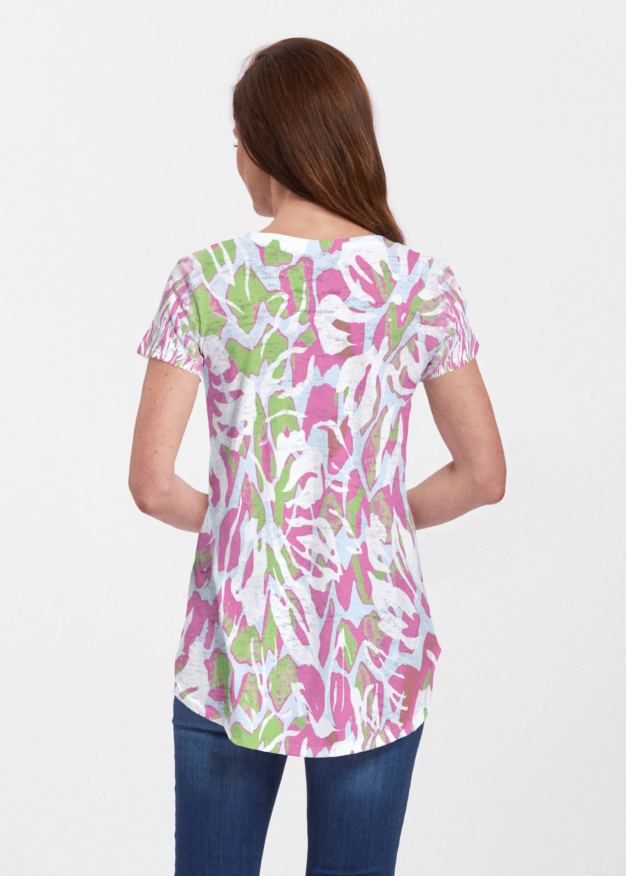 Mystic Floral Stripe (19167) ~ Signature Short Sleeve Scoop Neck Flowy Tunic