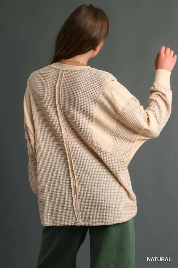 Nancy Henley Waffle Knit in Natural