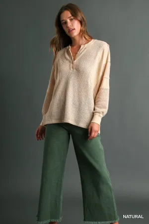 Nancy Henley Waffle Knit in Natural