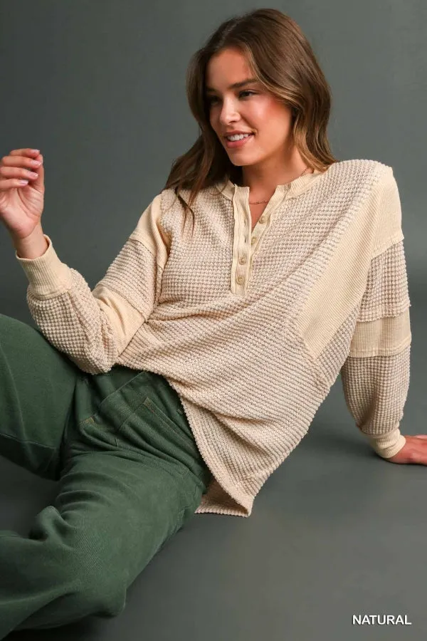 Nancy Henley Waffle Knit in Natural
