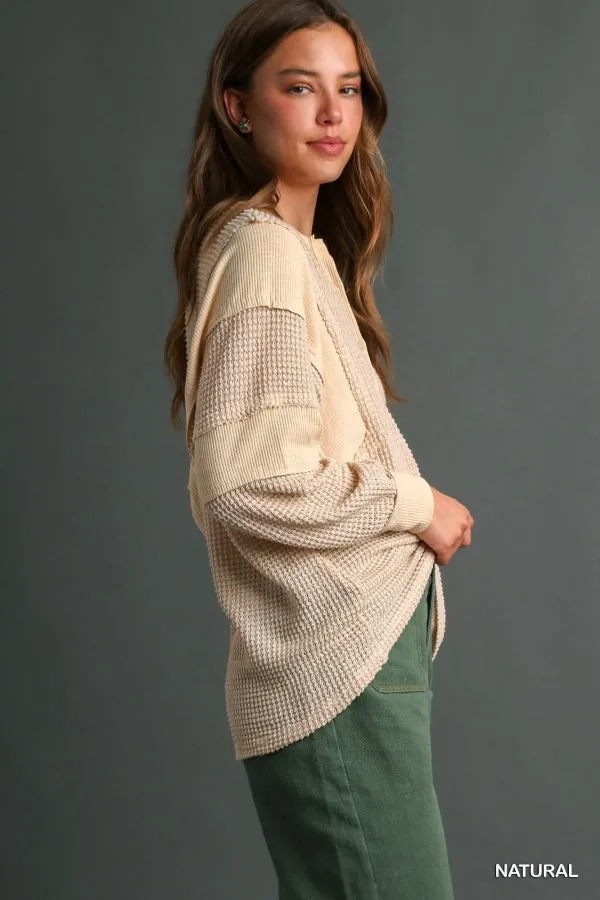 Nancy Henley Waffle Knit in Natural