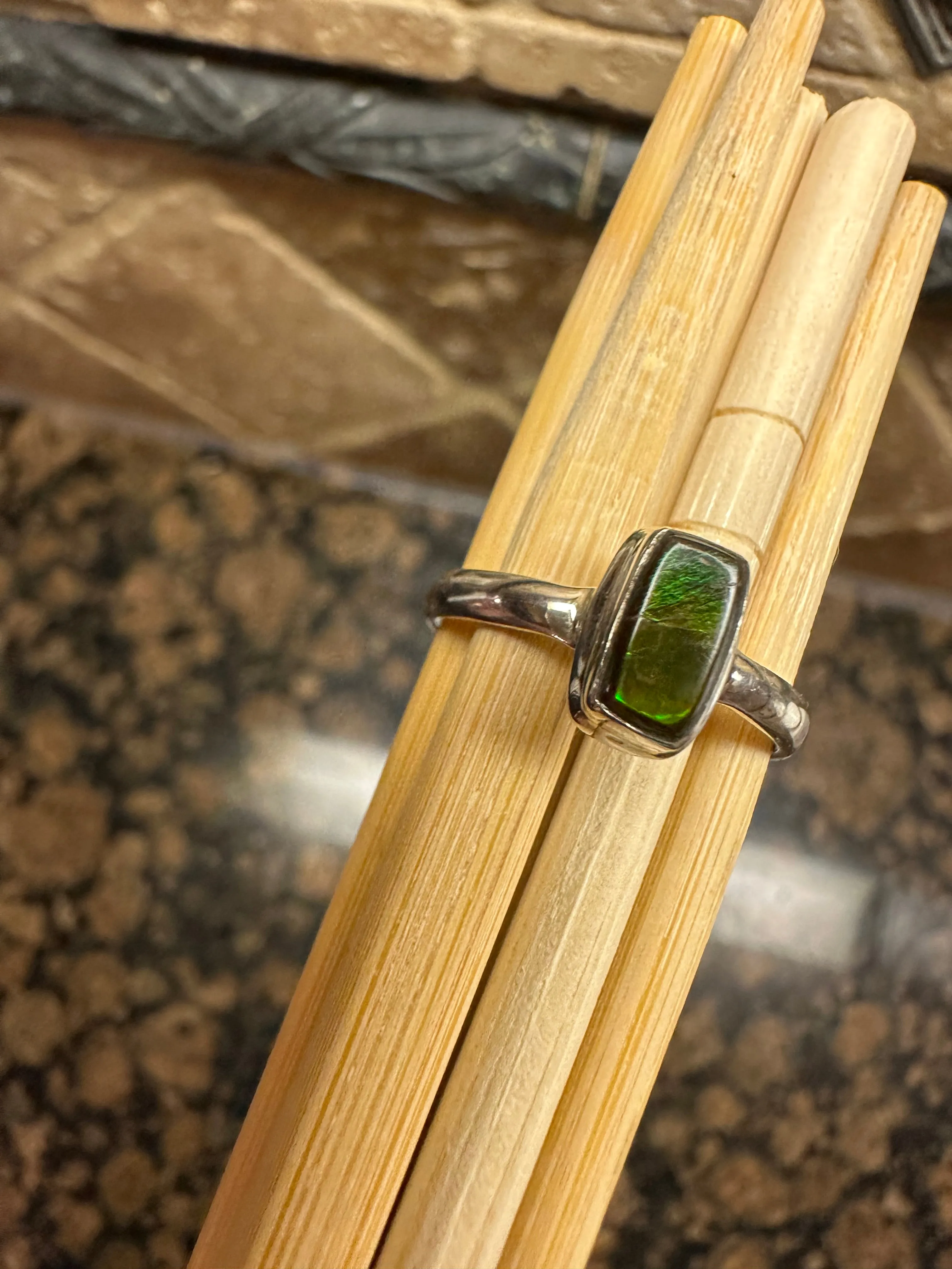 Natural Canadian Ammolite 925 Solid Sterling Silver Engagement Ring Size 8