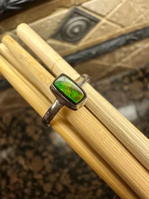 Natural Canadian Ammolite 925 Solid Sterling Silver Engagement Ring Size 8