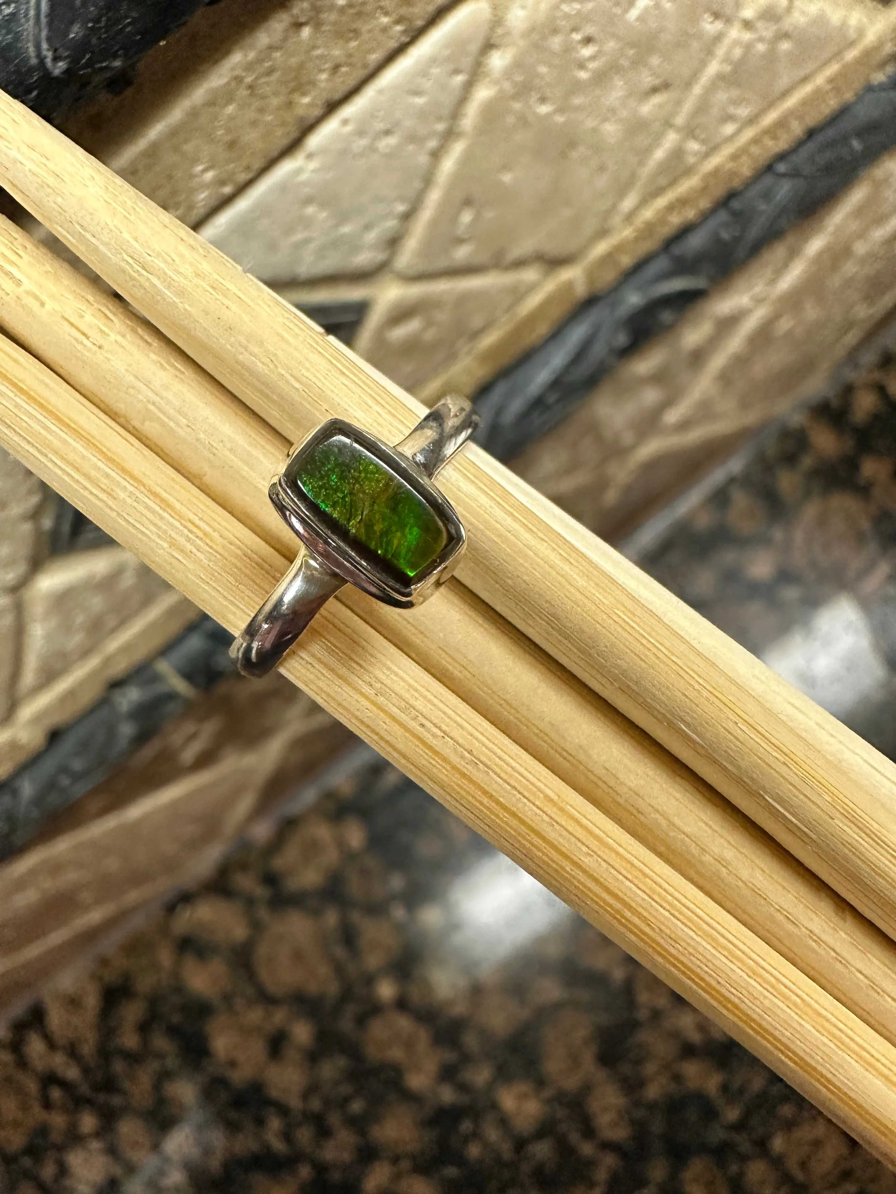 Natural Canadian Ammolite 925 Solid Sterling Silver Engagement Ring Size 8