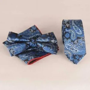 Nautical Style Paisley Jacquard Neck Tie Set - Navy Blue