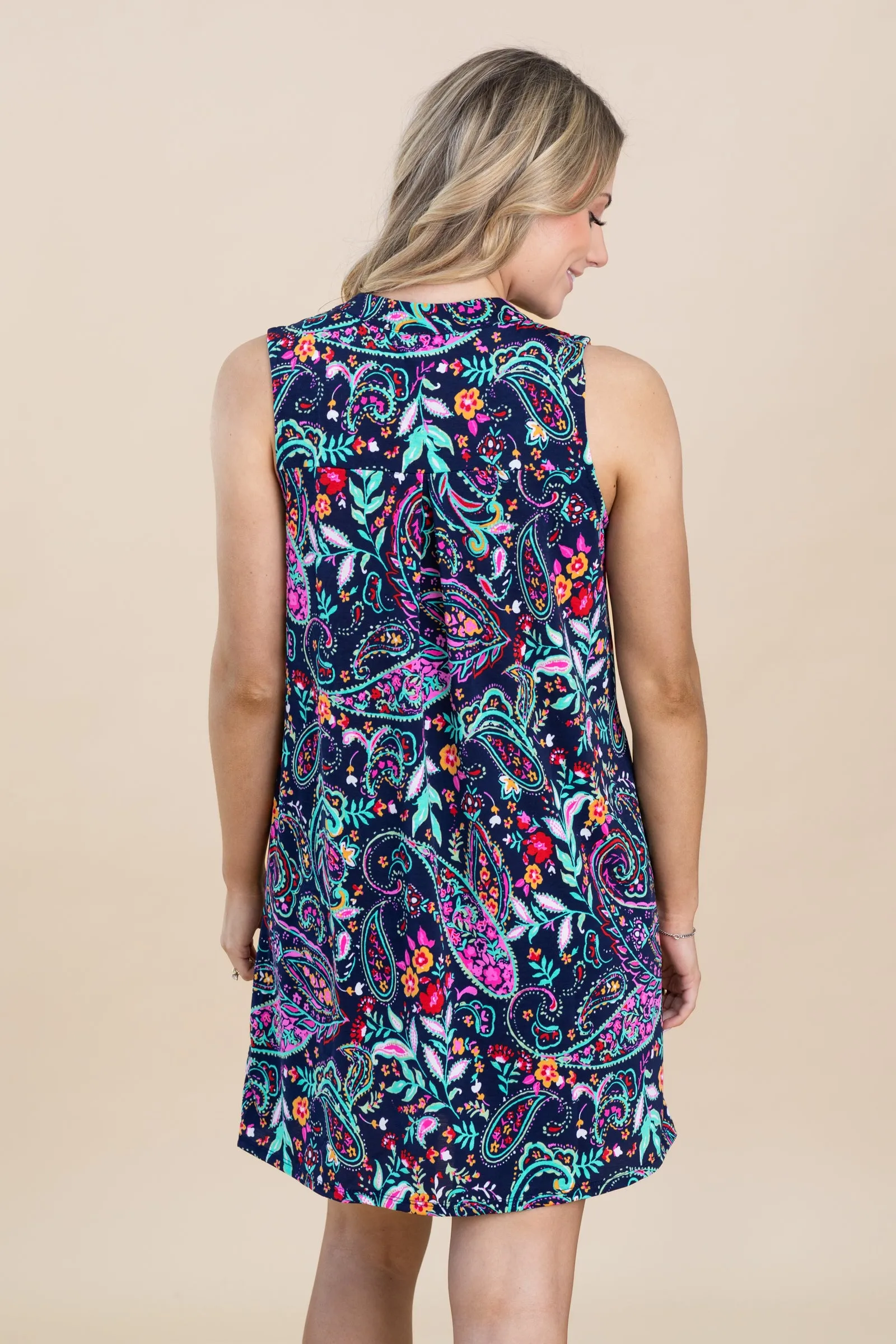 Navy Paisley Wrinkle Free Liz Dress