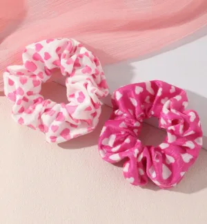 NEW 2 pcs Heart Print Scrunchies
