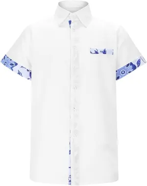 NEW Men's Short Sleeve Shirt, Men Fashion Spring Summer Casual Short Sleeve Turndown Neck Printed T Shirts Top Blouse Button Down Fashion Shirt, White, Sz XL