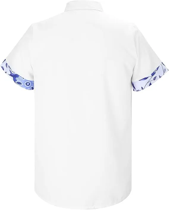 NEW Men's Short Sleeve Shirt, Men Fashion Spring Summer Casual Short Sleeve Turndown Neck Printed T Shirts Top Blouse Button Down Fashion Shirt, White, Sz XL