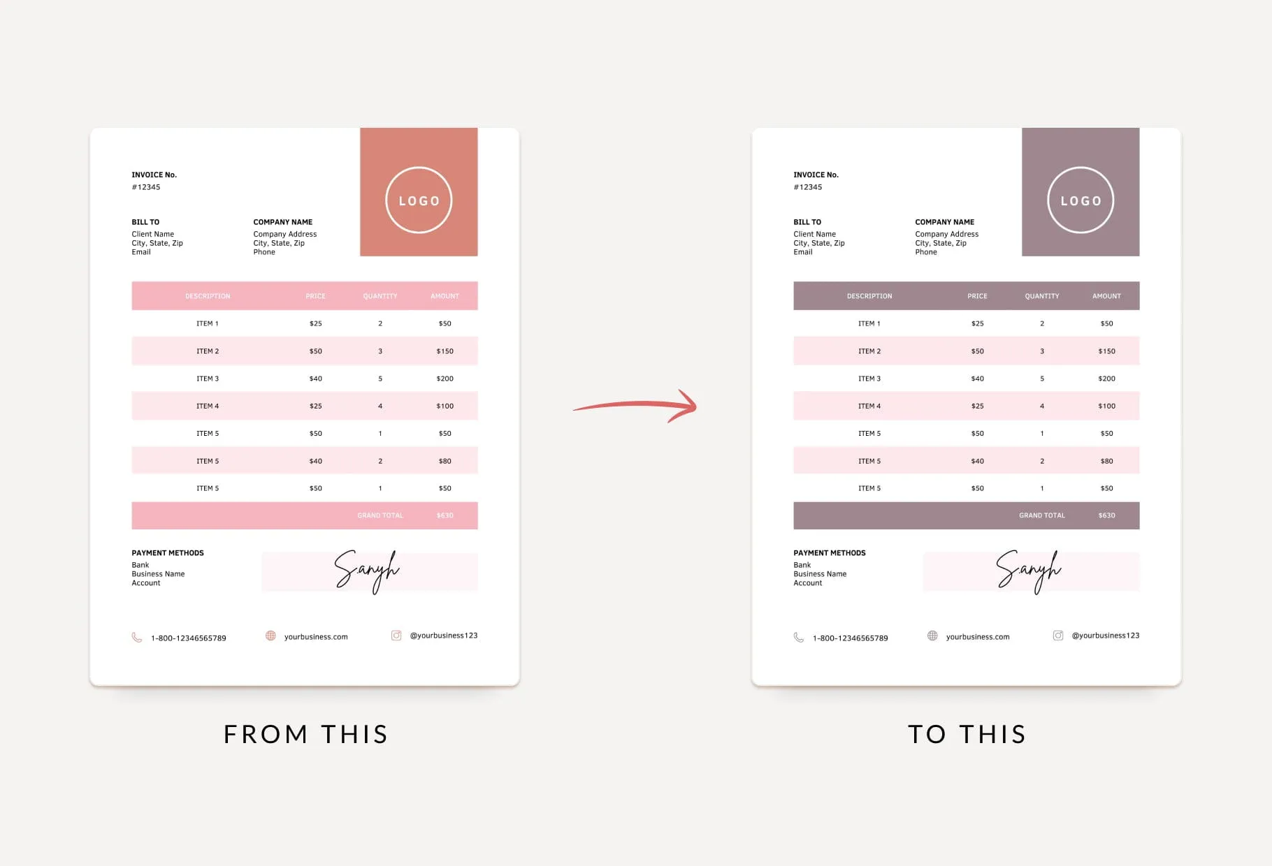 New York Pink Invoice Canva Template Printable and Editable