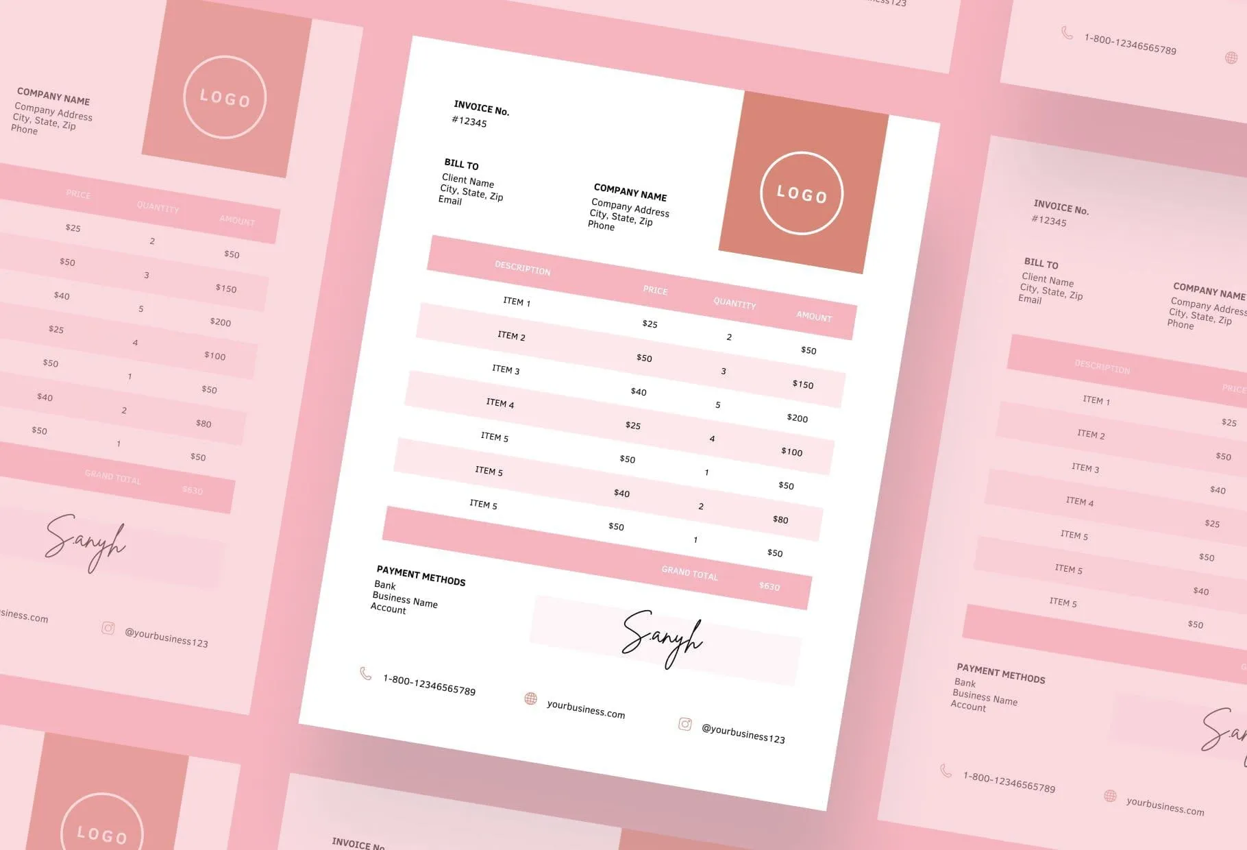 New York Pink Invoice Canva Template Printable and Editable