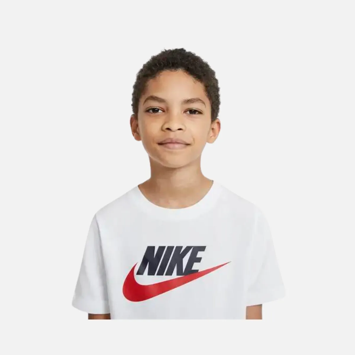 Nike Sportswear Older Kids' Cotton T-Shirt -White/Obsidian/University Red