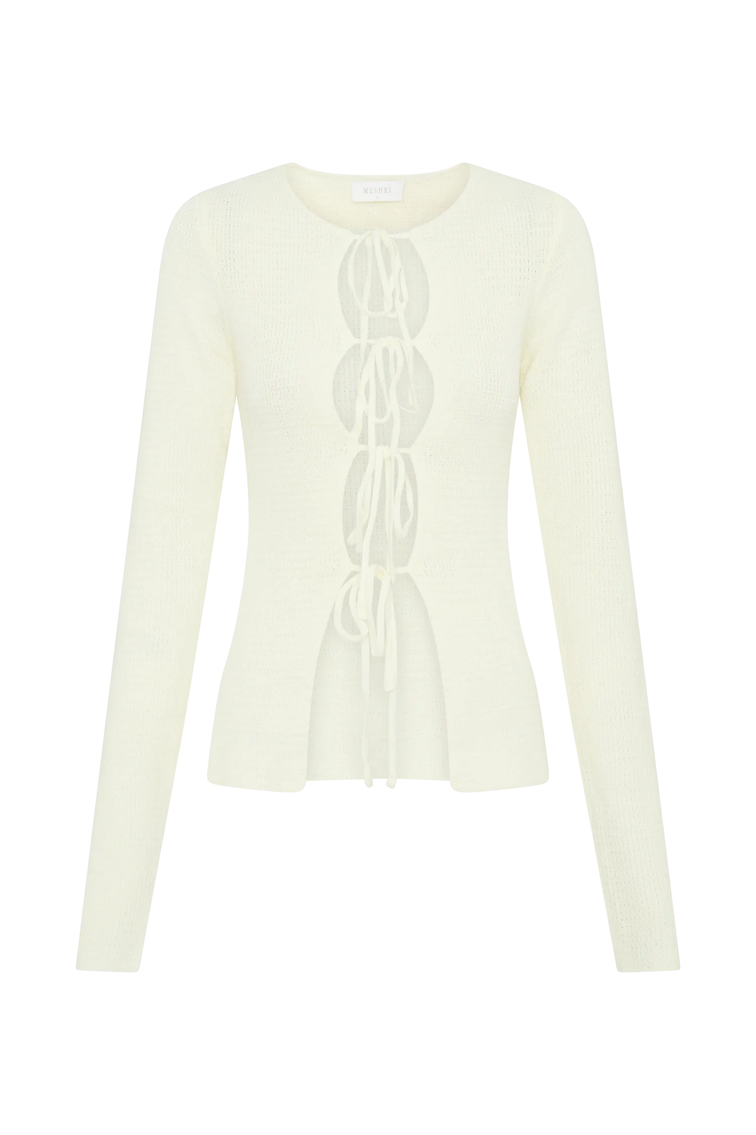 Noah Knit Tie Long Sleeve Top - Ivory