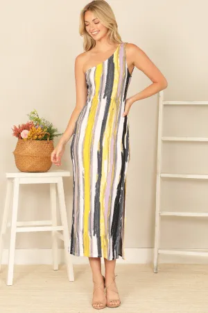 ONE SHOULDER PRINTED MIDI DRESS