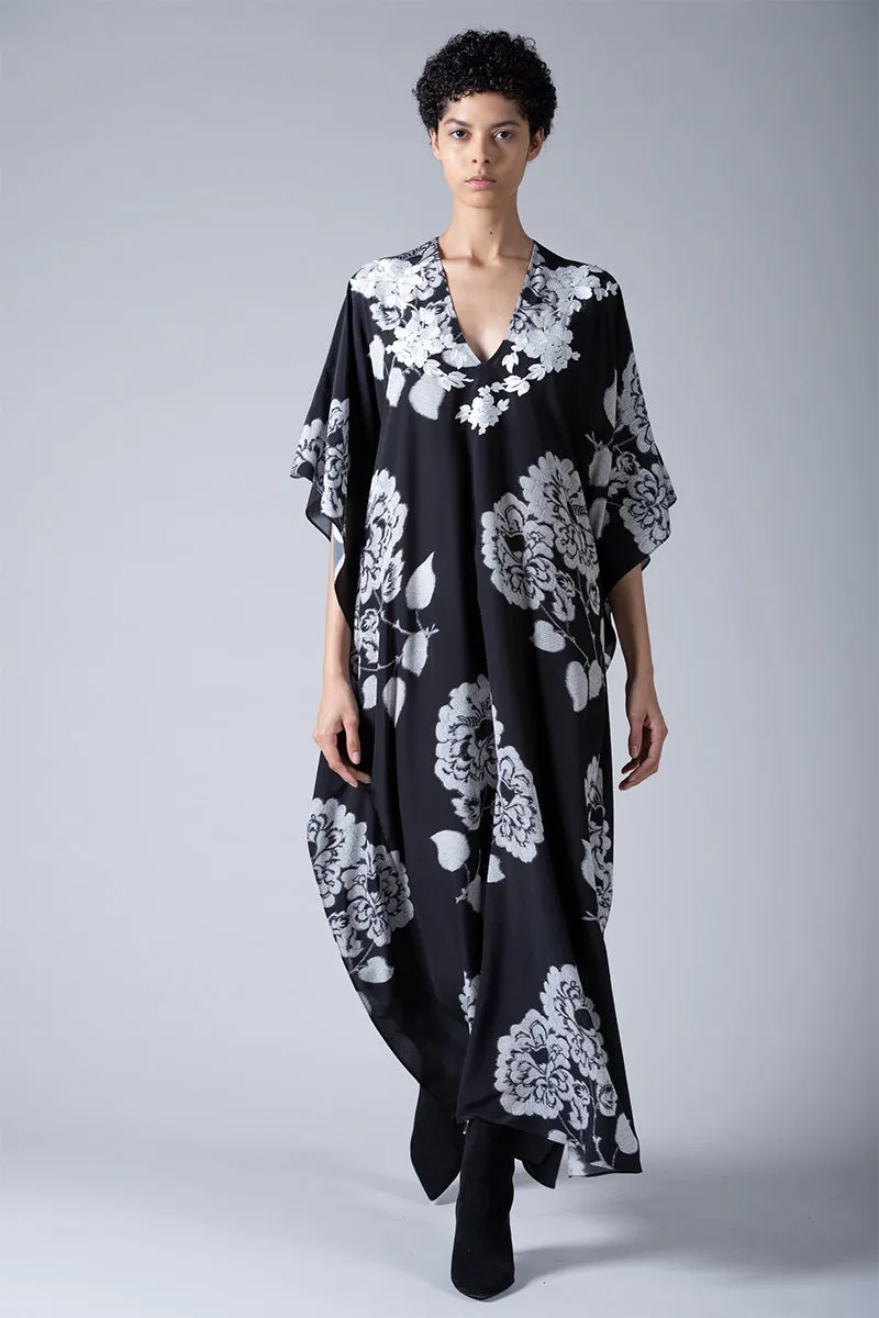 Oriental Flower Printed Embroidered Boubou Caftan