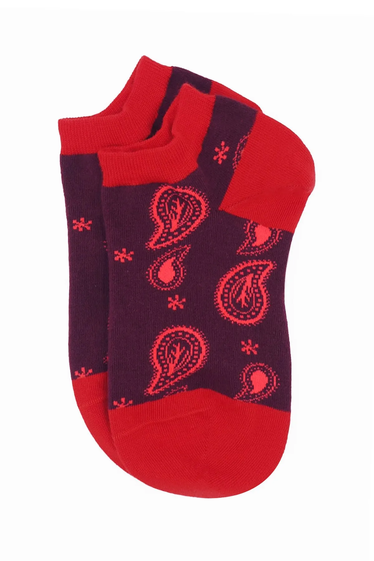 Paisley Women's Organic Cotton Trainer Socks | Burgundy