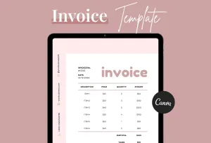 Pale Pink Invoice Canva Template Printable and Editable