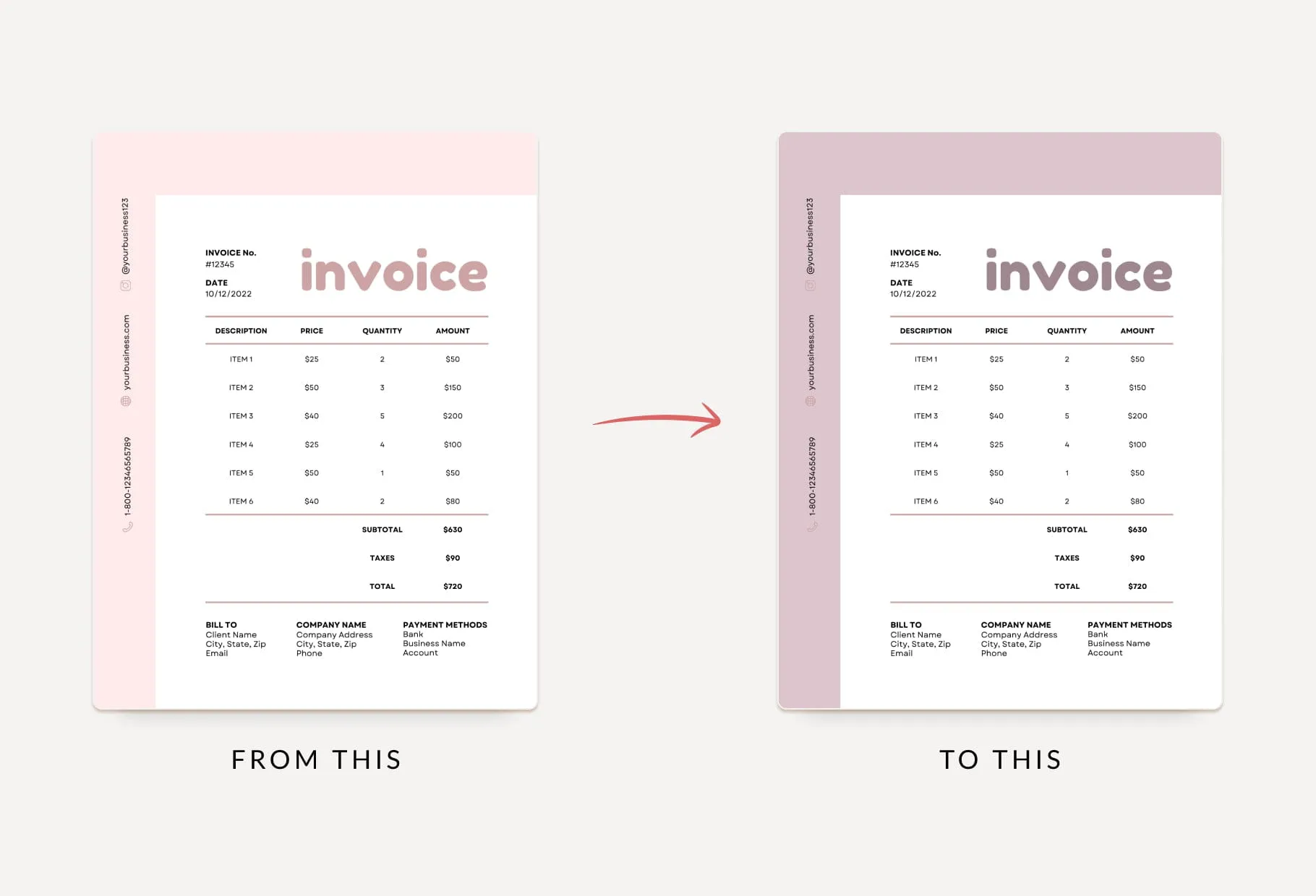 Pale Pink Invoice Canva Template Printable and Editable