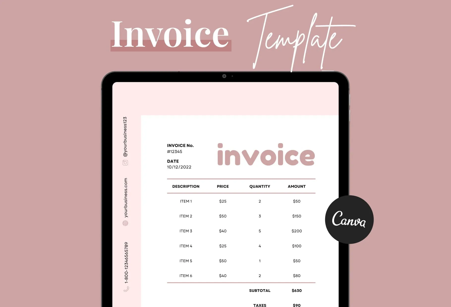 Pale Pink Invoice Canva Template Printable and Editable