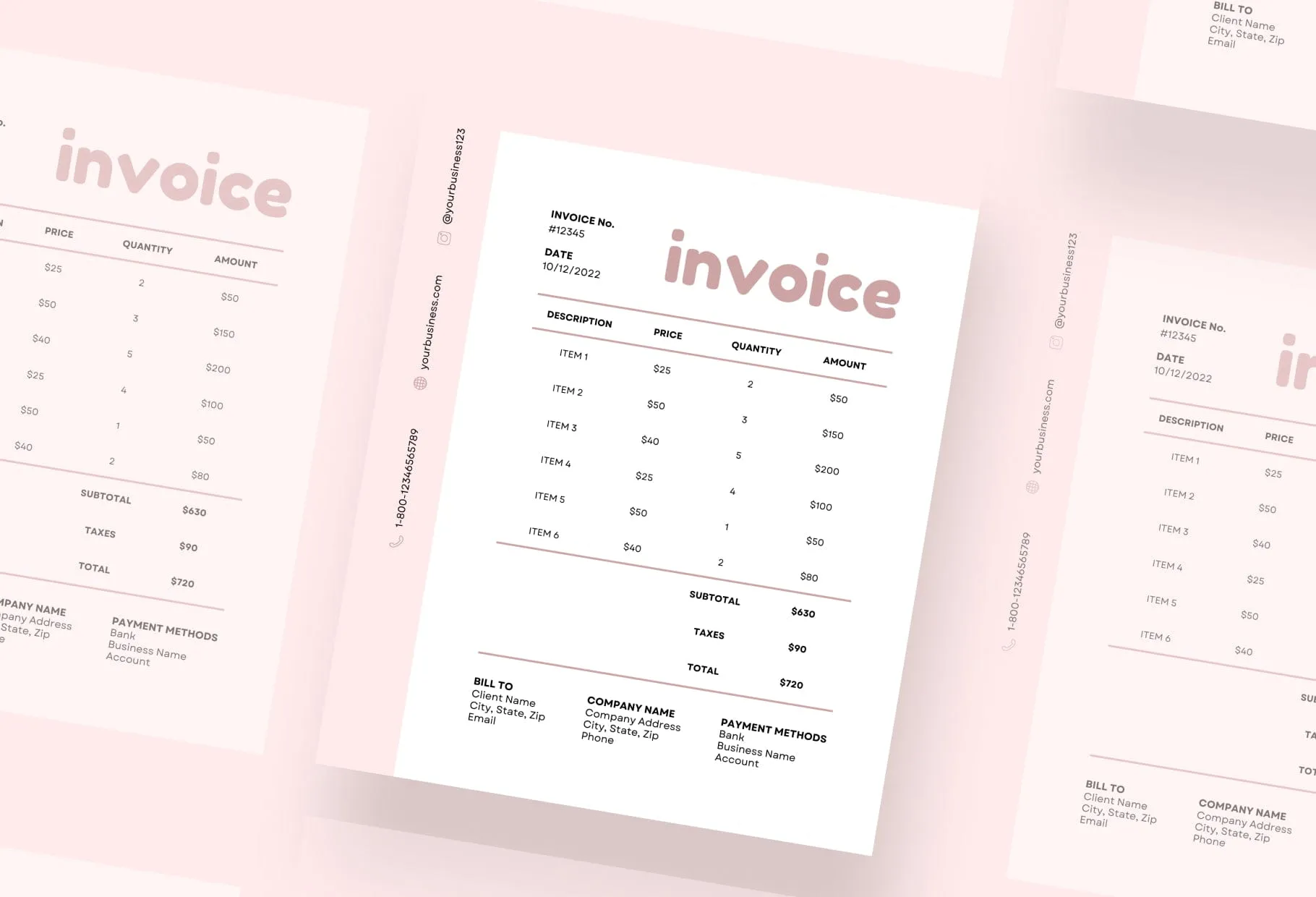 Pale Pink Invoice Canva Template Printable and Editable