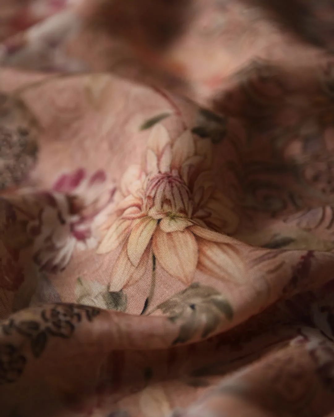 Pale Pink Muslin Silk Blend Printed Unstitched Co-ord Set Fabric With Muslin Bottom Fabric