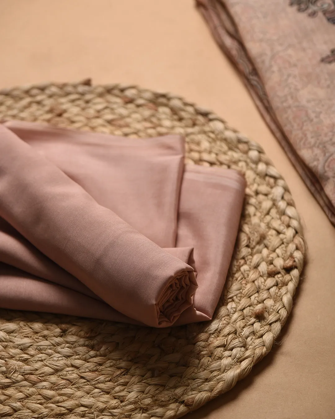 Pale Pink Muslin Silk Blend Printed Unstitched Co-ord Set Fabric With Muslin Bottom Fabric