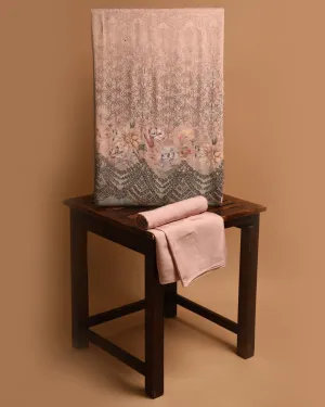 Pale Pink Muslin Silk Blend Printed Unstitched Co-ord Set Fabric With Muslin Bottom Fabric