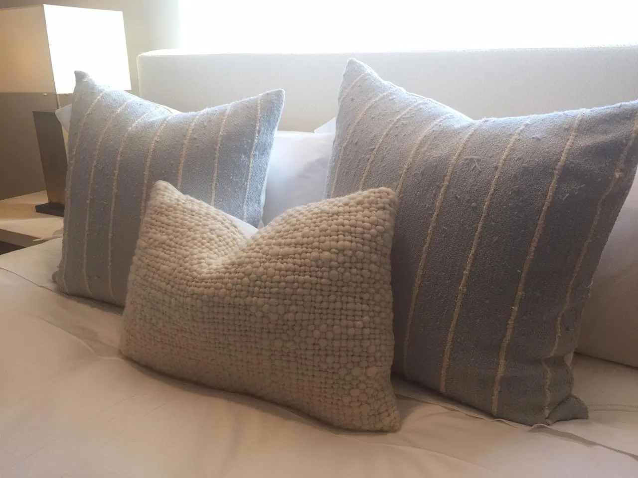 Pale Striped Raw Silk Lumbar Pillow