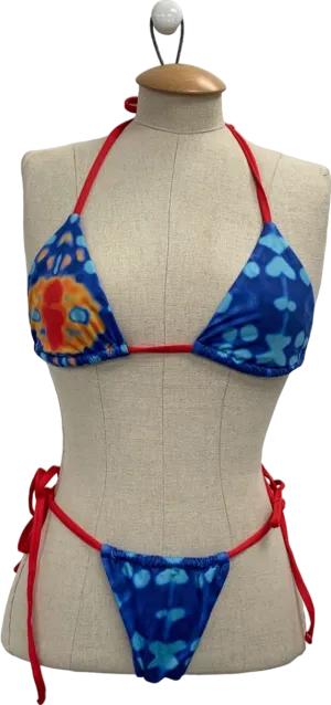 Paralía Blue/Red Tie-Dye Bikini Set UK L