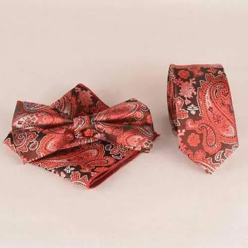 Passionate Paisley Jacquard Neck Tie Set - Red