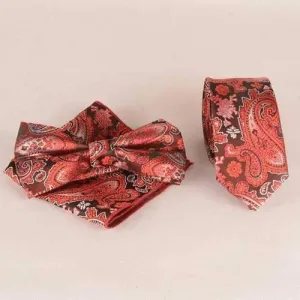 Passionate Paisley Jacquard Neck Tie Set - Red