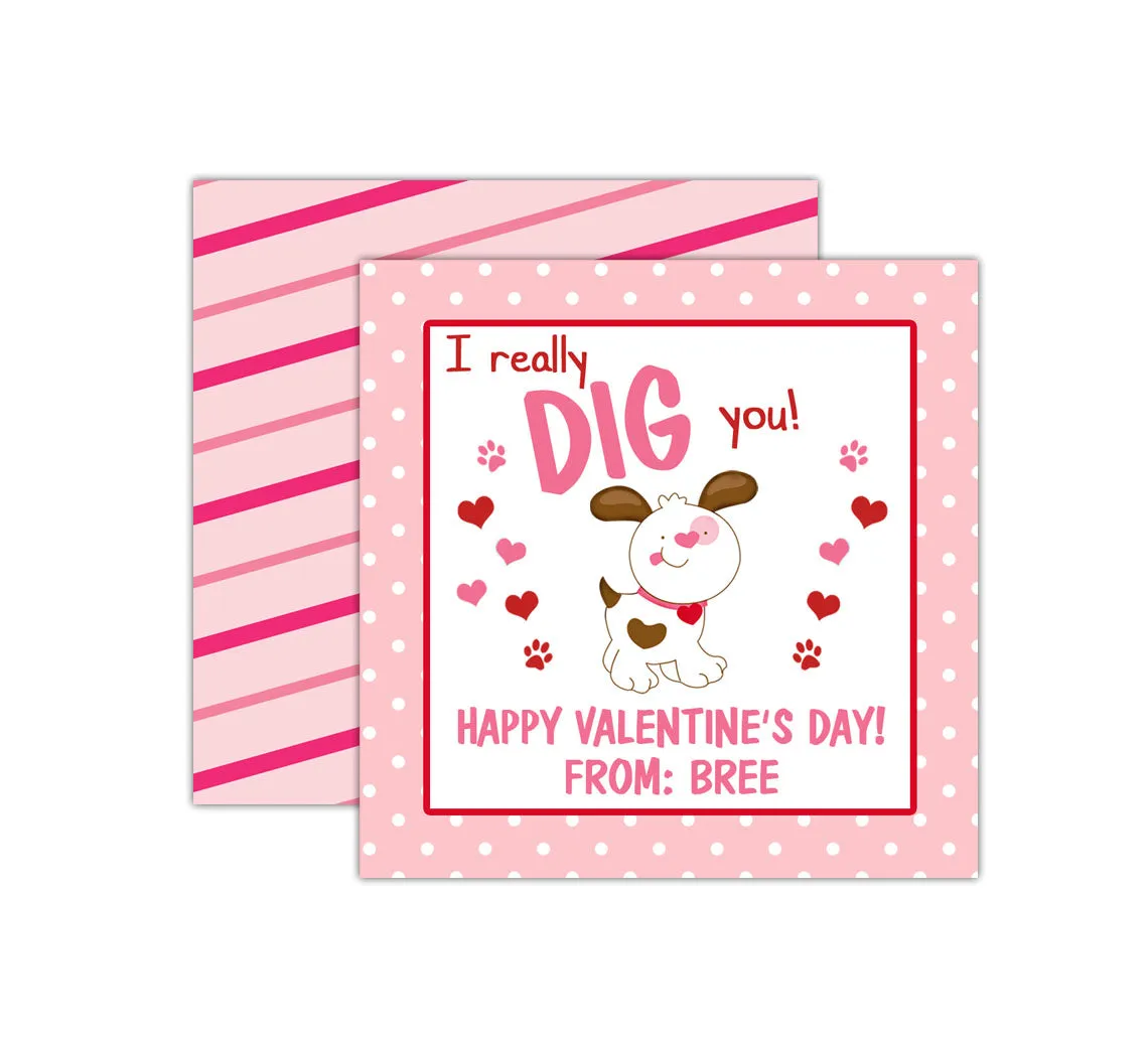 Personalized Girl Puppy Valentine's Day Tags, Valentine Cards