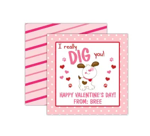Personalized Girl Puppy Valentine's Day Tags, Valentine Cards
