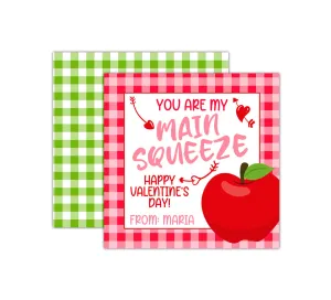 Personalized Main Squeeze Applesauce Valentine's Day Tags, Valentine Cards