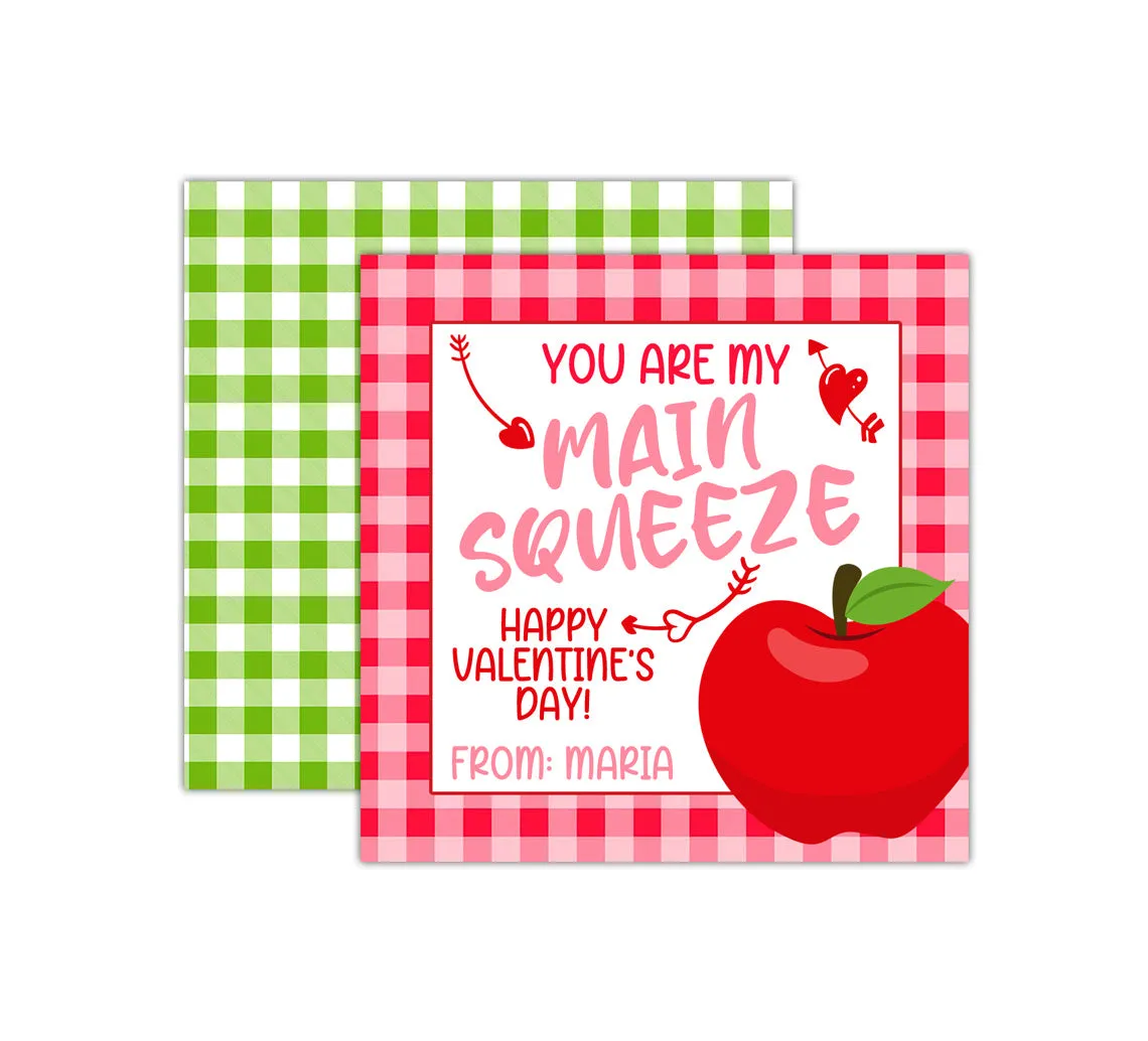 Personalized Main Squeeze Applesauce Valentine's Day Tags, Valentine Cards