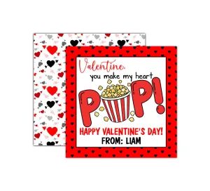 Personalized Red Popcorn Valentine's Day Tags, Valentine Cards